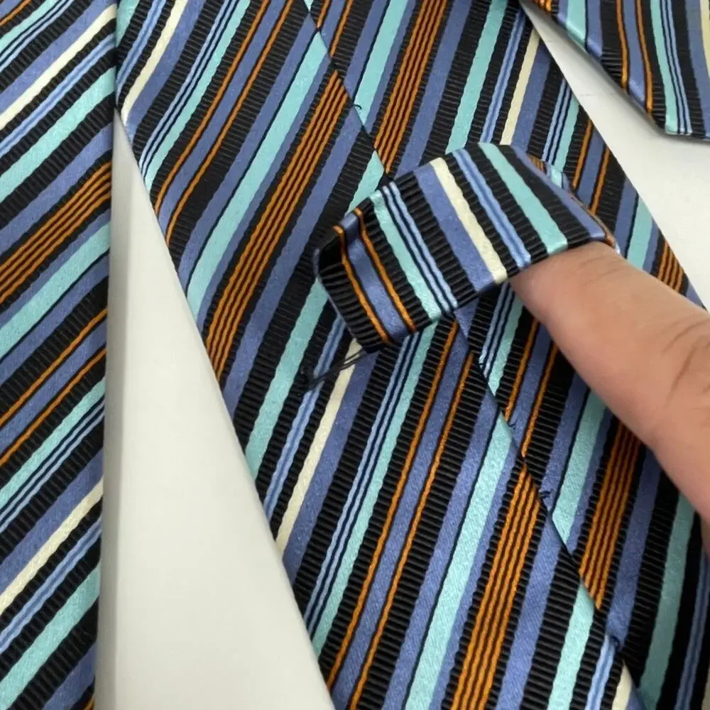 Brioni Men's Multicolor Stripe Silk Cotton Blend Tie Made in Italy Career Office